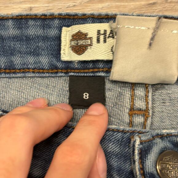 Harley Davidson Motorcycles Mid Wash Blue Women 8 Mid Rise Bootcut Stretch Jeans - Picture 5 of 12